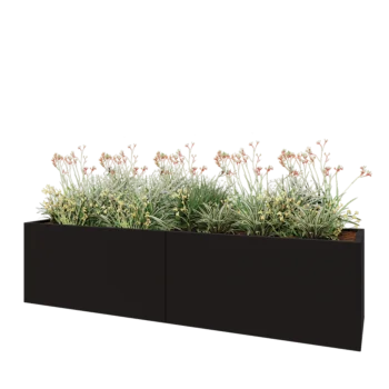 Stalen plantenbak XXL - Rechthoek - 240 x 60 x 60 cm - RAL9005 mat (zwart) - Met bodemplaat