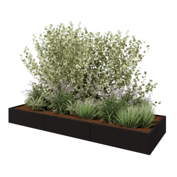 Stalen plantenbak XXL - Rechthoek - 300 x 100 x 30 cm - RAL9005 mat (zwart) - Met bodemplaat