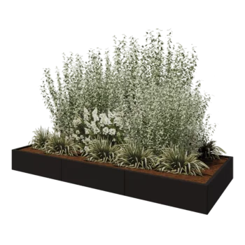 Stalen plantenbak XXL - Rechthoek - 300 x 120 x 30 cm - RAL9005 mat (zwart) - Zonder bodemplaat