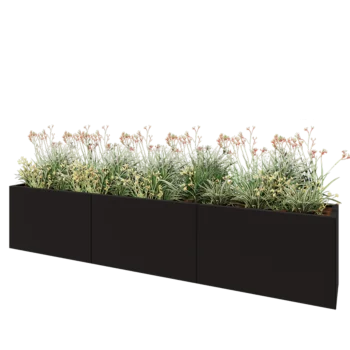 Stalen plantenbak XXL - Rechthoek - 300 x 40 x 60 cm - RAL9005 mat (zwart) - Met bodemplaat