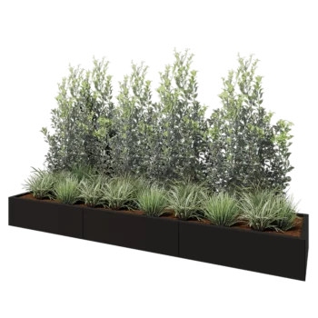 Stalen plantenbak XXL - Rechthoek - 300 x 60 x 30 cm - RAL9005 mat (zwart) - Met bodemplaat