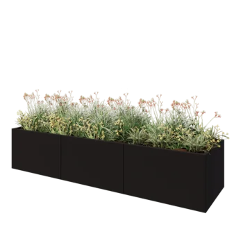 Stalen plantenbak XXL - Rechthoek - 300 x 80 x 60 cm - RAL9005 mat (zwart) - Met bodemplaat