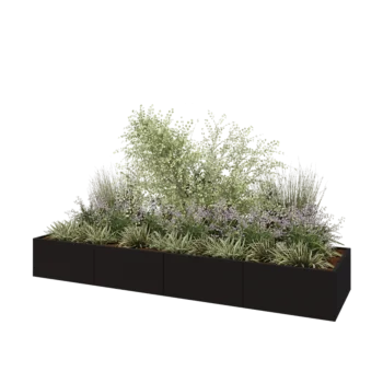 Stalen plantenbak XXL - Rechthoek - 400 x 100 x 50 cm - RAL9005 mat (zwart) - Met bodemplaat