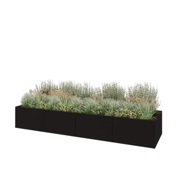 Stalen plantenbak XXL - Rechthoek - 400 x 100 x 60 cm - RAL9005 mat (zwart) - Met bodemplaat