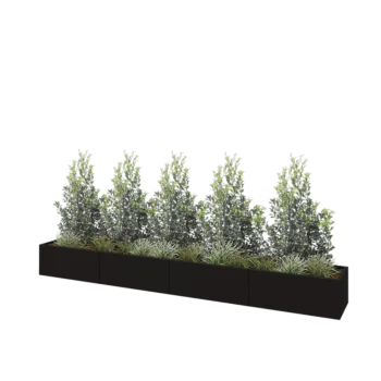 Stalen plantenbak XXL - Rechthoek - 400 x 50 x 40 cm - RAL9005 mat (zwart) - Met bodemplaat