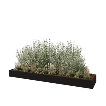 Stalen plantenbak XXL - Rechthoek - 400 x 80 x 30 cm - RAL9005 mat (zwart) - Met bodemplaat