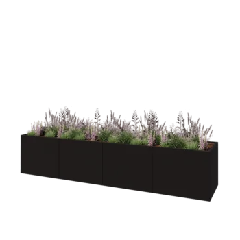Stalen plantenbak XXL - Rechthoek - 400 x 80 x 80 cm - RAL9005 mat (zwart) - Met bodemplaat