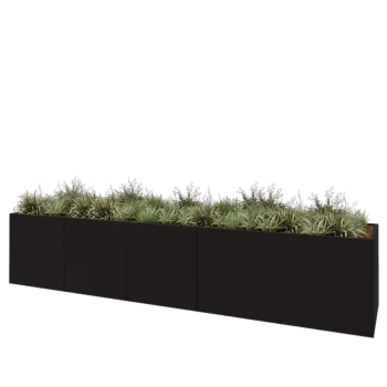 Stalen plantenbak XXL - Rechthoek - 500 x 100 x 100 cm - RAL9005 mat (zwart) - Met bodemplaat