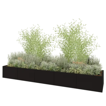 Stalen plantenbak XXL - Rechthoek - 500 x 100 x 60 cm - RAL9005 mat (zwart) - Met bodemplaat