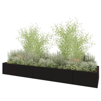 Stalen plantenbak XXL - Rechthoek - 500 x 120 x 60 cm - RAL9005 mat (zwart) - Met bodemplaat