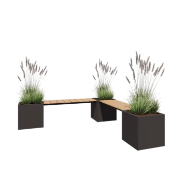 Stalen plantenbak - Vierkant - Hoekopstelling - 221,2 x 221,2 x 50 cm - RAL7016 mat (antraciet grijs) - Met bodemplaat - Met bankje